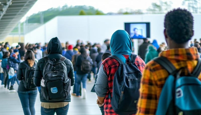 Personas migrantes utilizando la plataforma digital de Servir Migrantes para encontrar empleo y recursos de apoyo. Personas migrantes utilizando la plataforma digital de Servir Migrantes para encontrar empleo y recursos de apoyo.